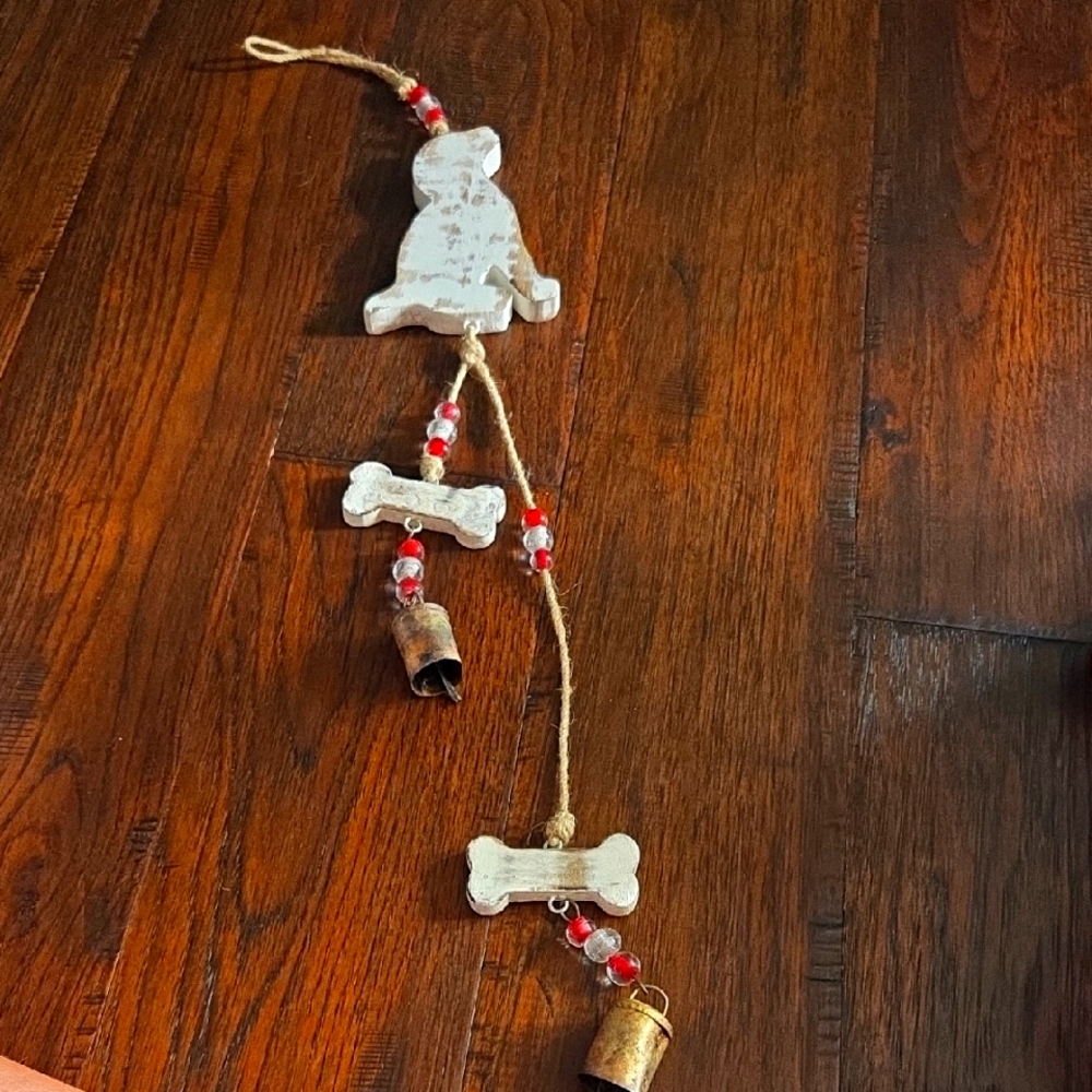 Rustic Folk Art Dog Bone Hand Painted Wind Chime with Bells